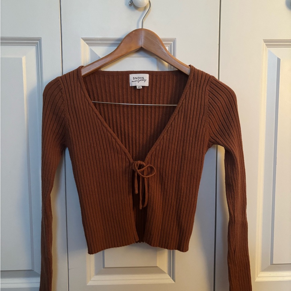 Brown Ribbed Knit Cardigan